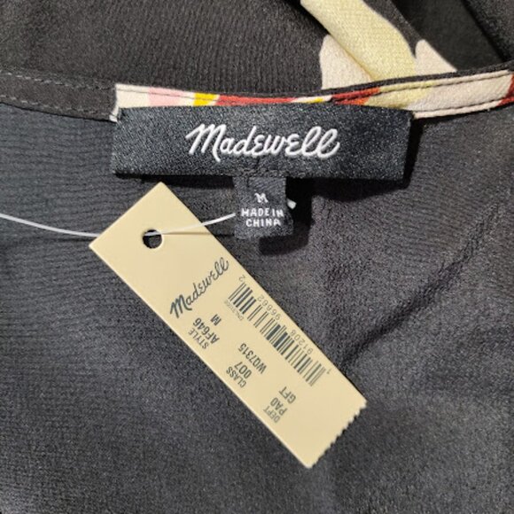 MADEWELL | NWT Black Silk Wrap Top Gallery Floral Long Balloon Sleeve Blouse M - Picture 13 of 16